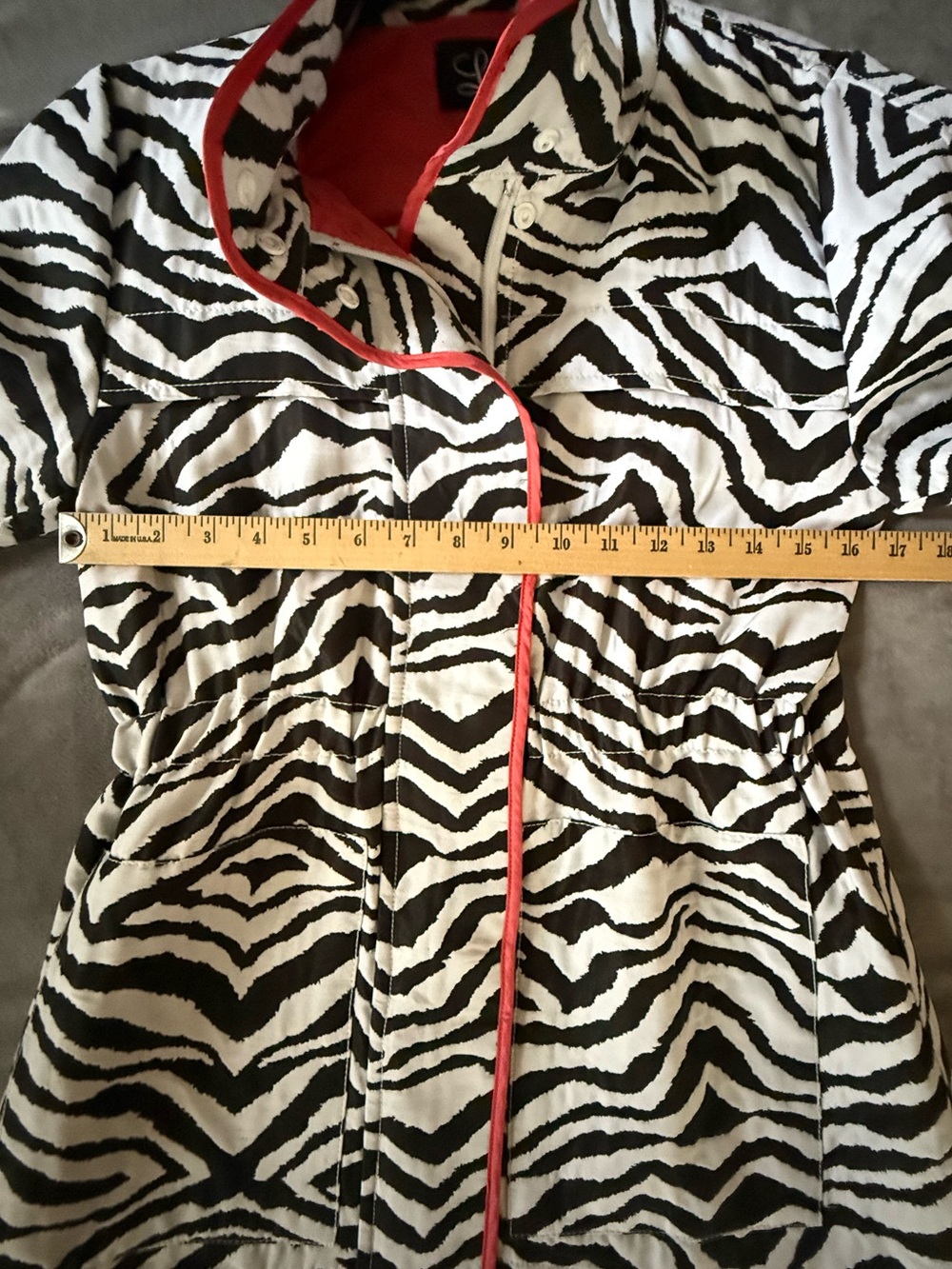 Luii Retro Zebra Print Zip Front Jacket with Coral/Pink Trip Women's Size S - Picture 12 of 15